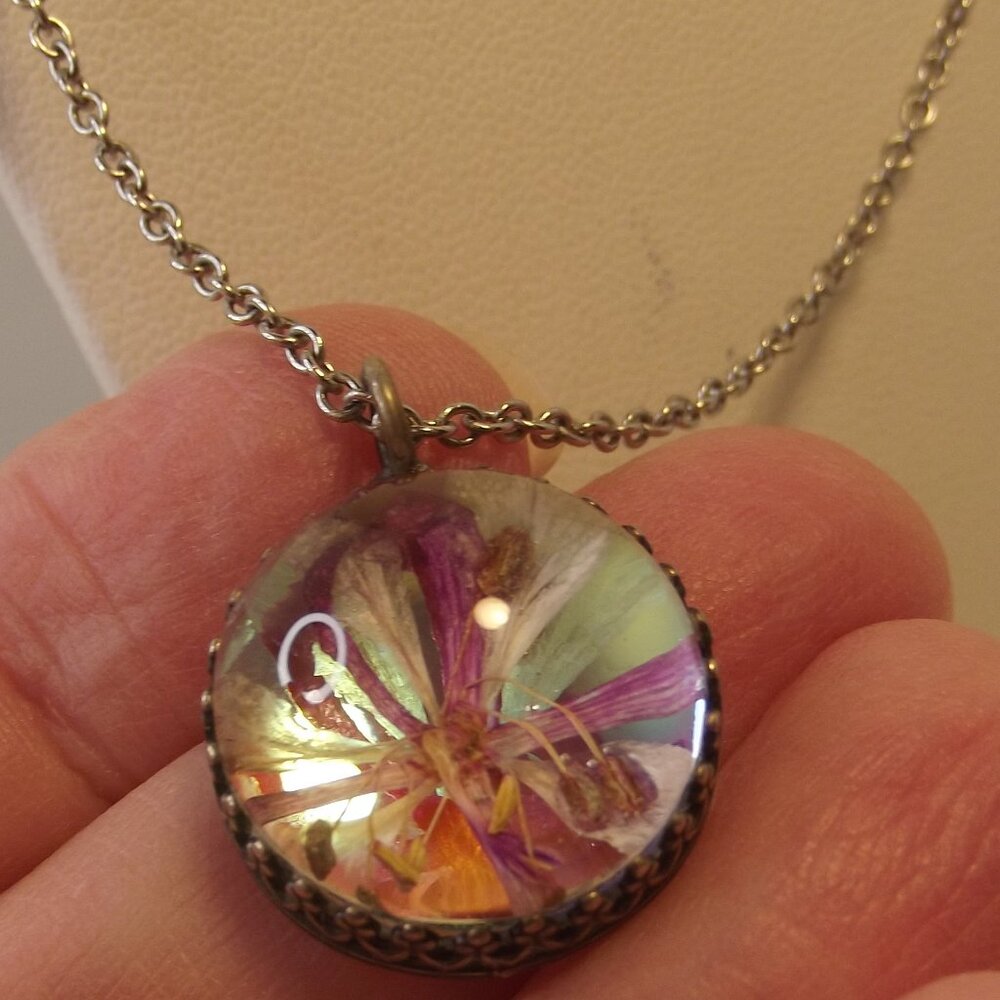 Fireweed Hippie Pressed Flower Necklace Sterling Silver JBB